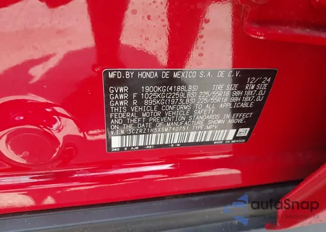 2025 Honda Hr-V 2Wd Sport from USA, damaged, VIN 3CZRZ1H5XSM740751
